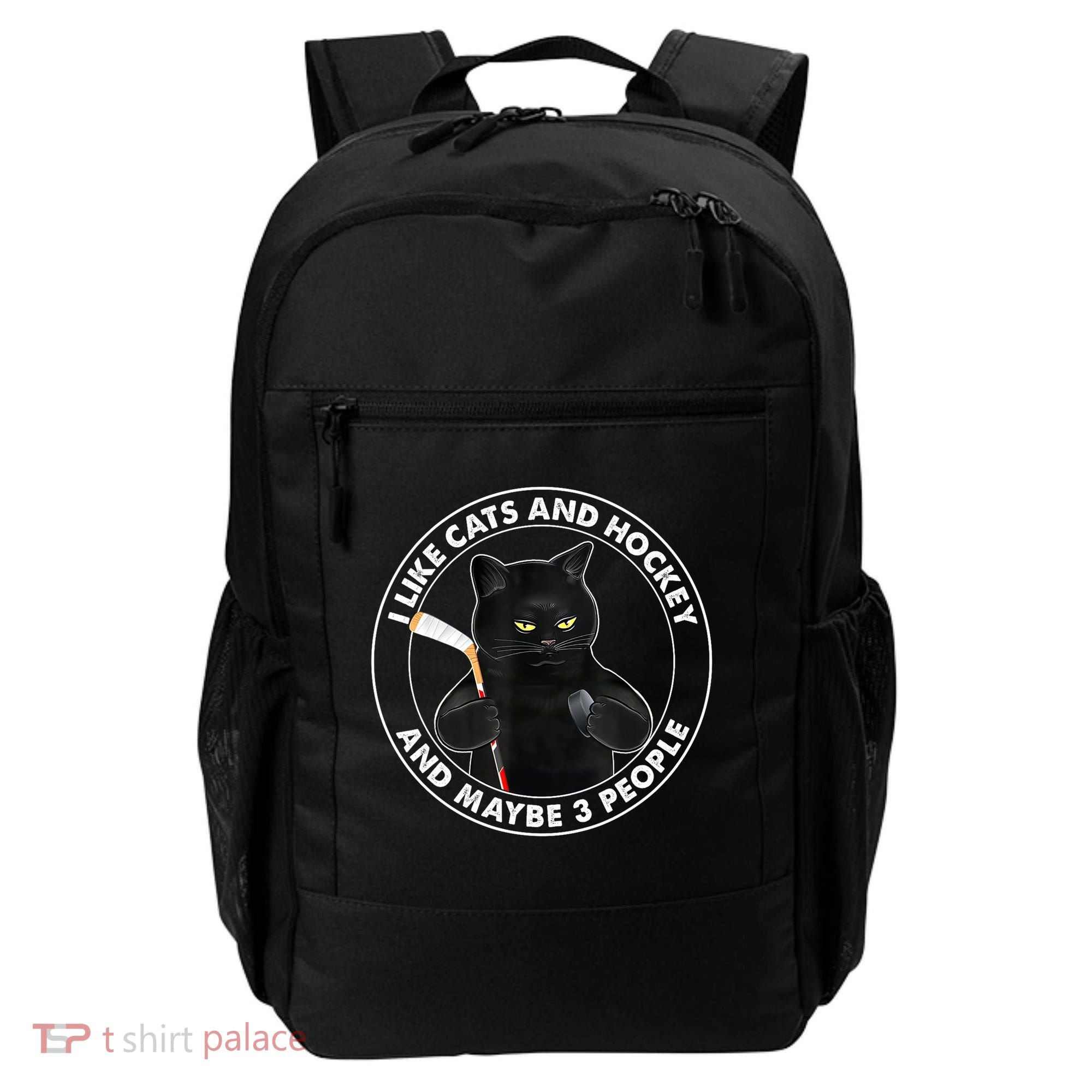 Funny Black Cat I Like Cats And Hockey And Maybe 3 People Gift Backpack