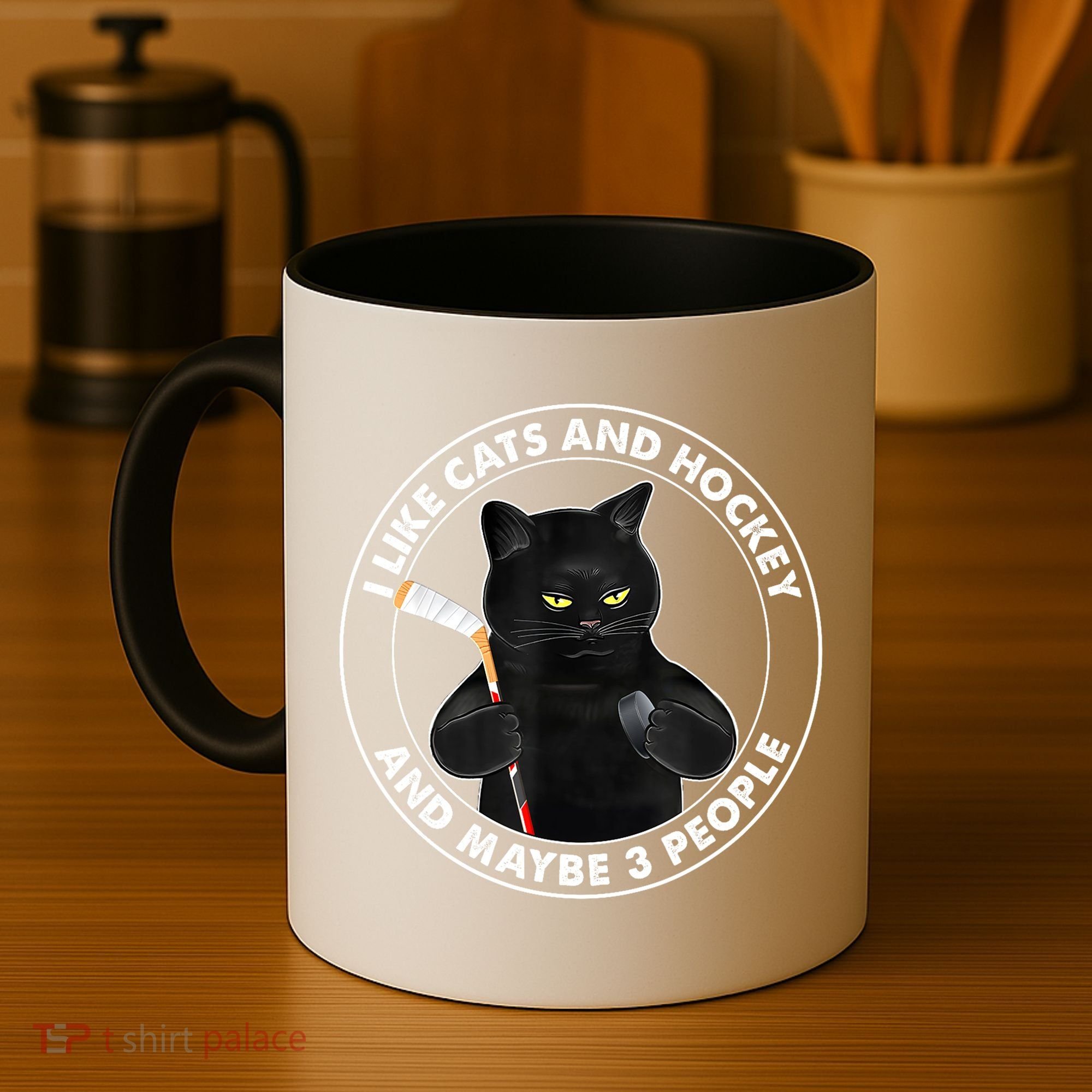 Funny Black Cat I Like Cats And Hockey And Maybe 3 People Gift Coffee Mug