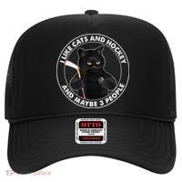 Funny Black Cat I Like Cats And Hockey And Maybe 3 People Gift Hat thumb 0