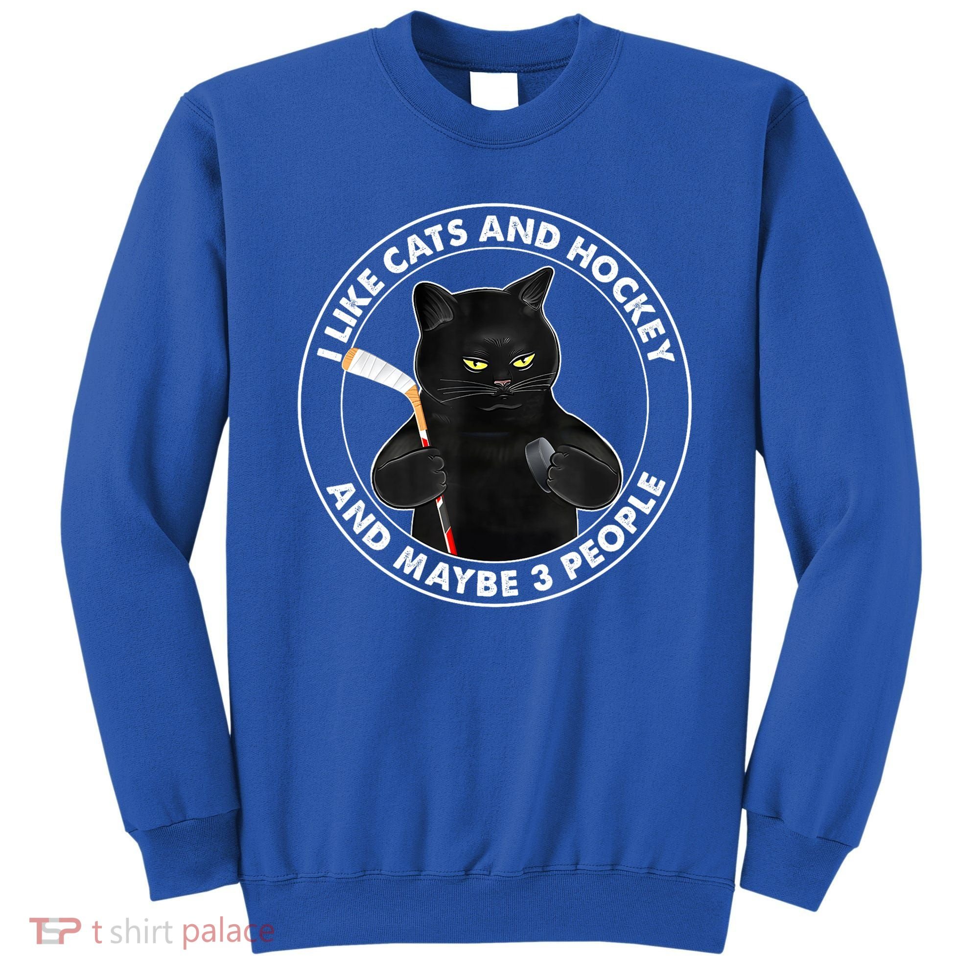 Funny Black Cat I Like Cats And Hockey And Maybe 3 People Gift Sweatshirt