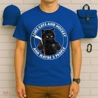 Funny Black Cat I Like Cats And Hockey And Maybe 3 People Gift T-Shirt thumb 6