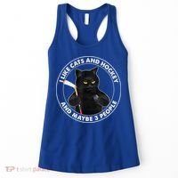Funny Black Cat I Like Cats And Hockey And Maybe 3 People Gift Women's Tank Top thumb 0