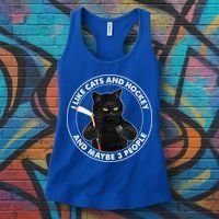 Funny Black Cat I Like Cats And Hockey And Maybe 3 People Gift Women's Tank Top thumb 3