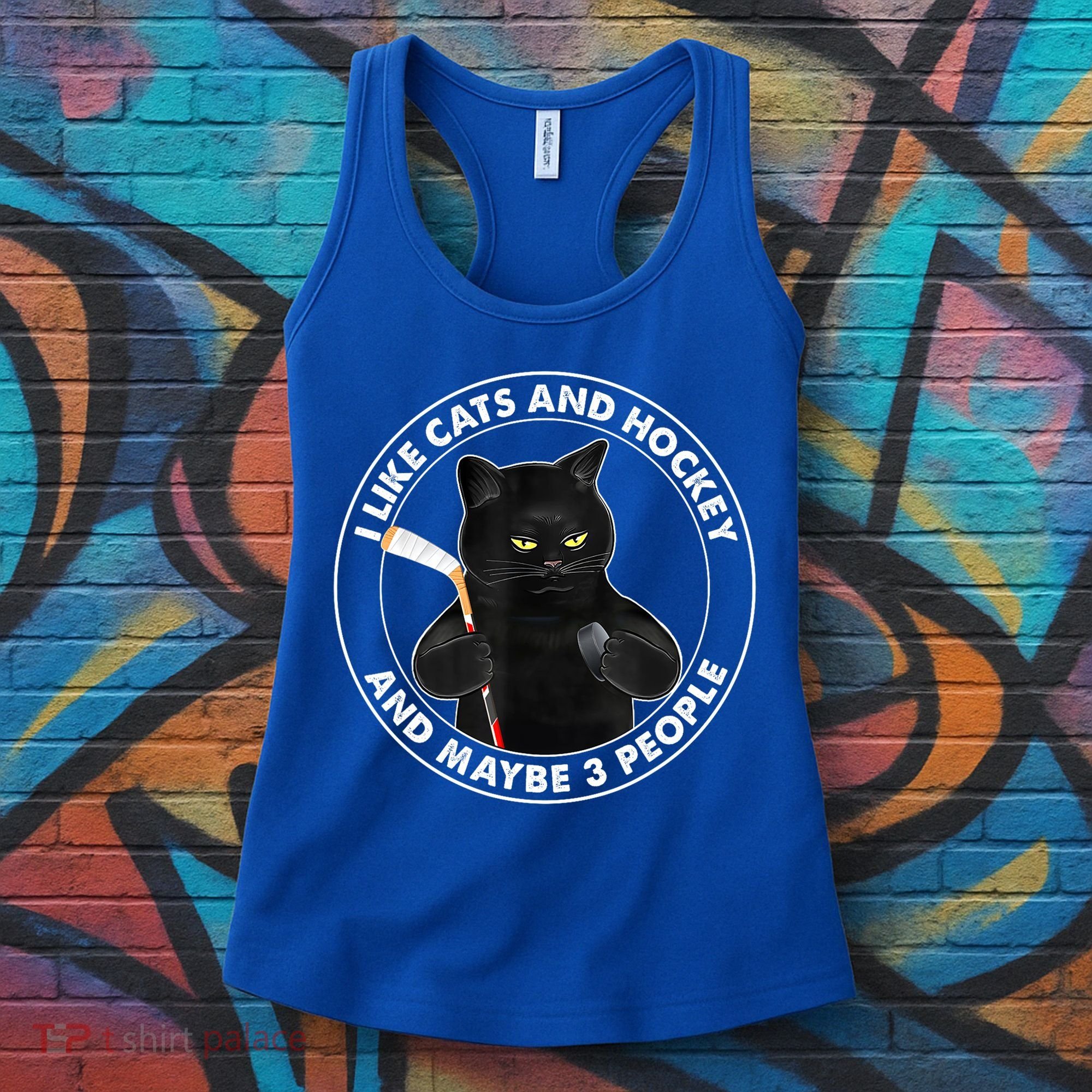 Funny Black Cat I Like Cats And Hockey And Maybe 3 People Gift Women's Tank Top
