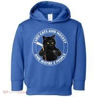 Funny Black Cat I Like Cats And Hockey And Maybe 3 People Gift Toddler Hoodie thumb 0