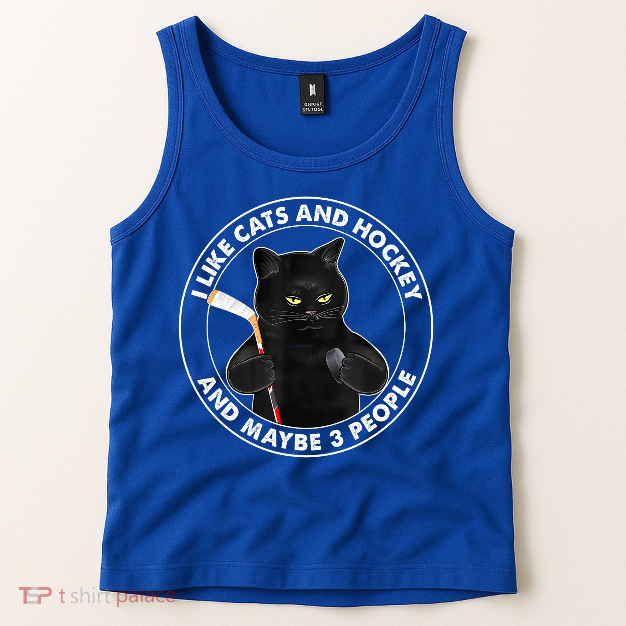 Funny Black Cat I Like Cats And Hockey And Maybe 3 People Gift Tank Top