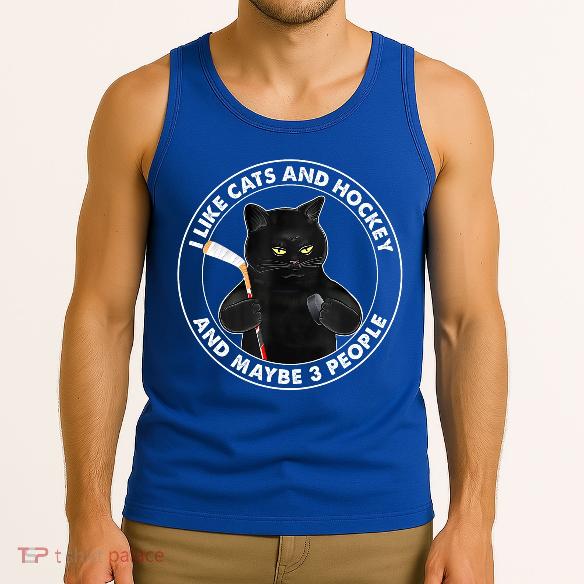 Funny Black Cat I Like Cats And Hockey And Maybe 3 People Gift Tank Top