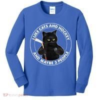 Funny Black Cat I Like Cats And Hockey And Maybe 3 People Gift Kids Long Sleeve Shirt thumb 0
