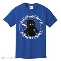 Funny Black Cat I Like Cats And Hockey And Maybe 3 People Gift Kids T-Shirt thumb 0