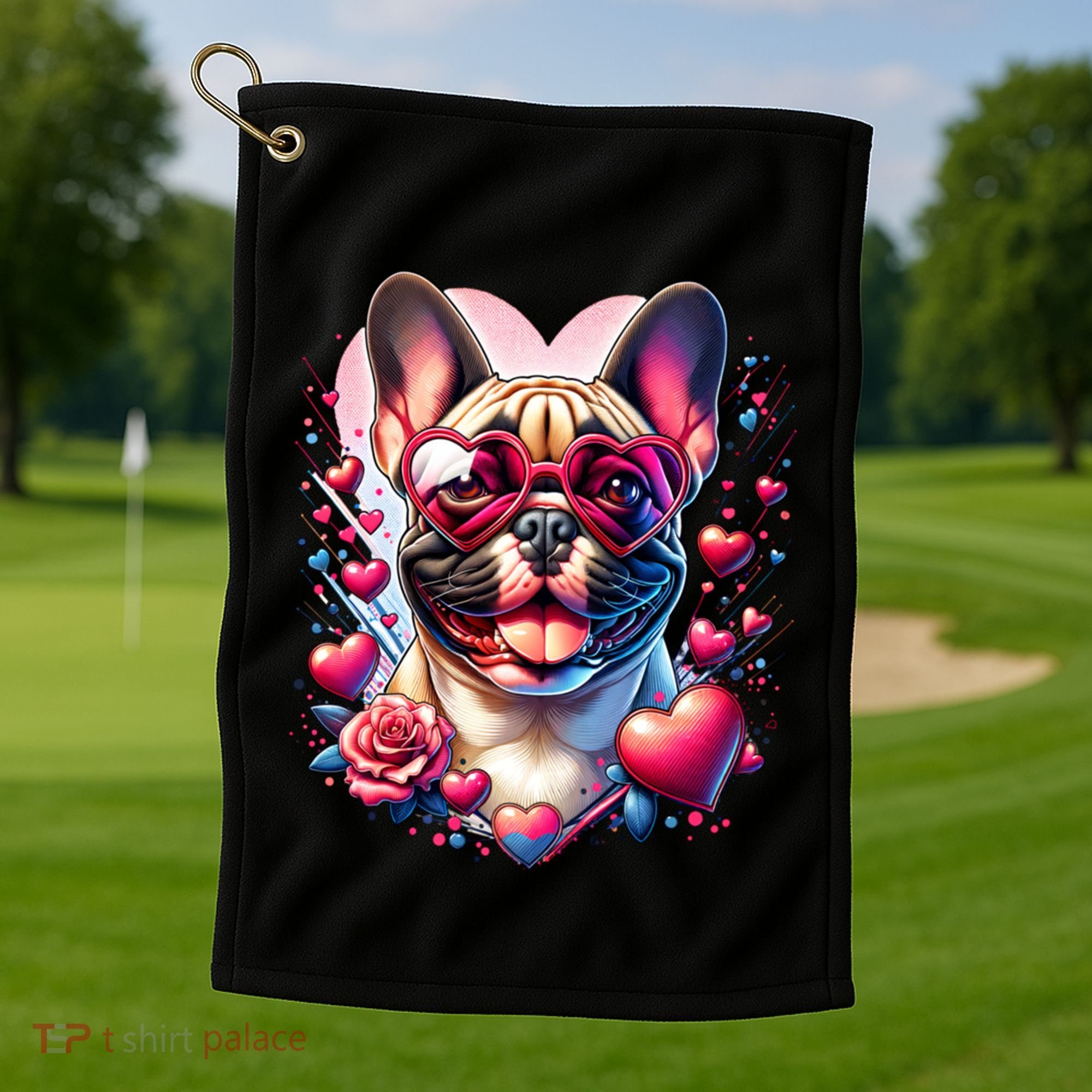 French Bulldog Dog St Valentines Day Artwork Gift Golf Towel