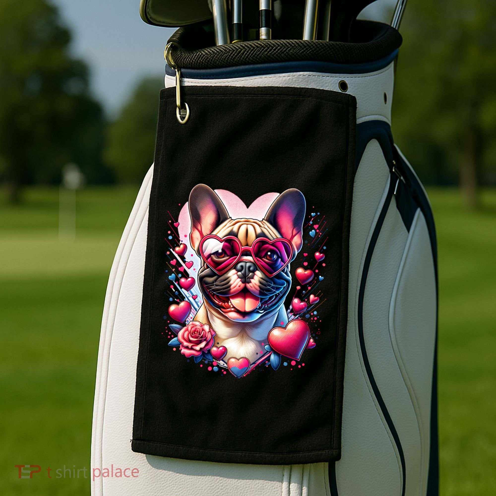 French Bulldog Dog St Valentines Day Artwork Gift Golf Towel