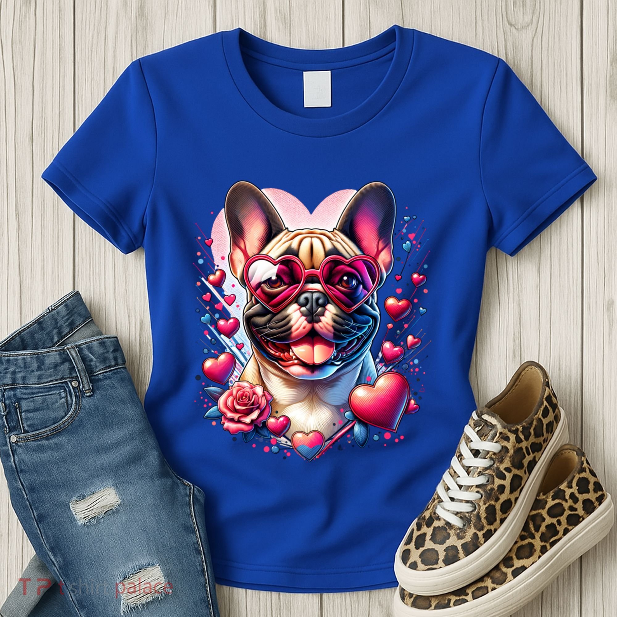 French Bulldog Dog St Valentines Day Artwork Gift Women's T-Shirt