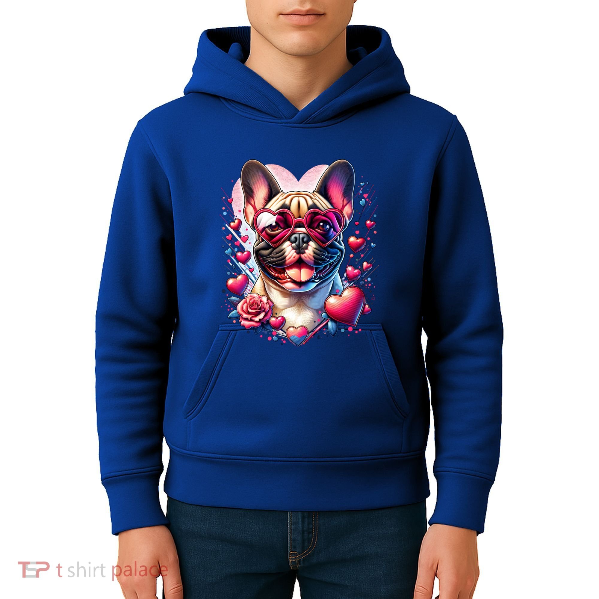French Bulldog Dog St Valentines Day Artwork Gift Kids Hoodie