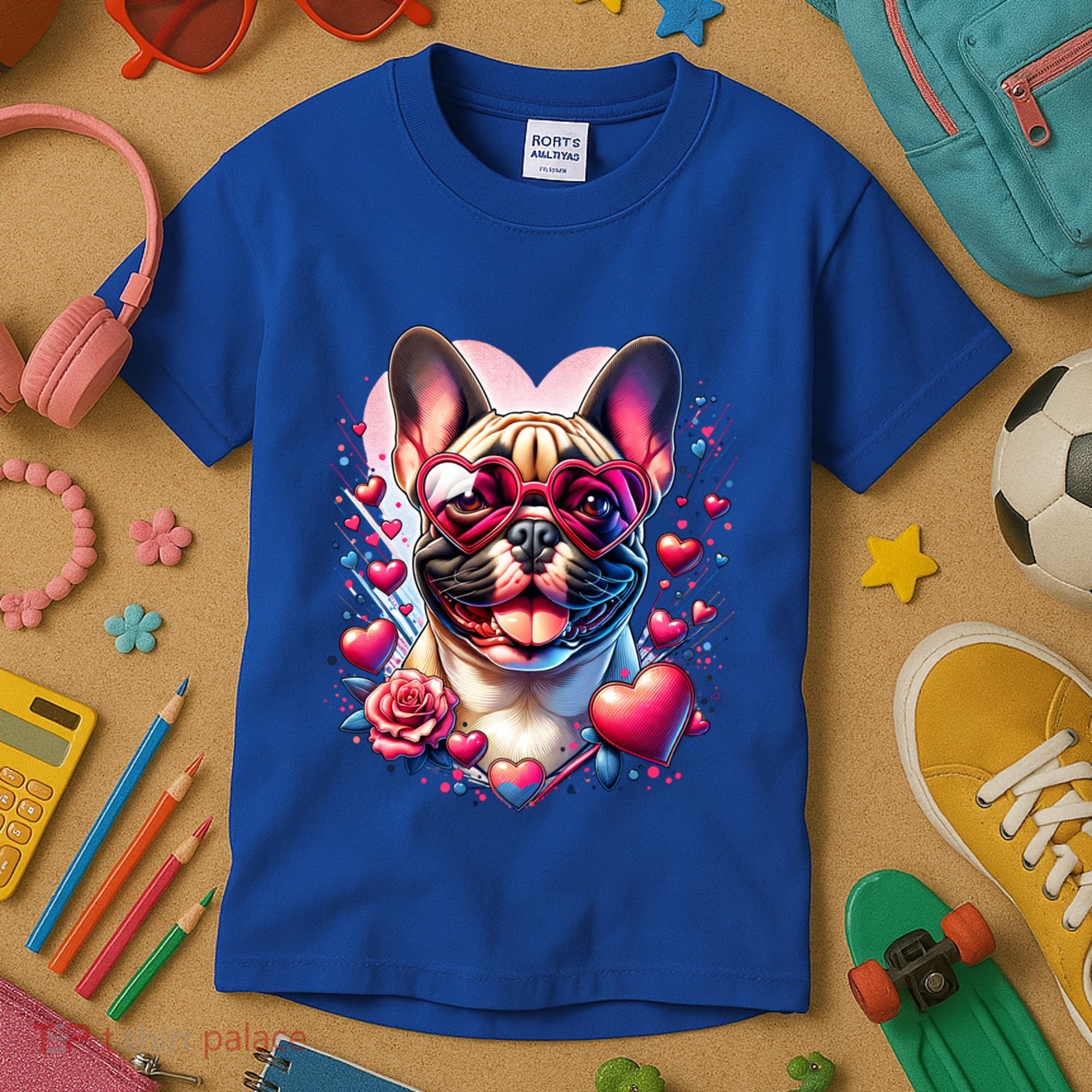 French Bulldog Dog St Valentines Day Artwork Gift Kids T-Shirt