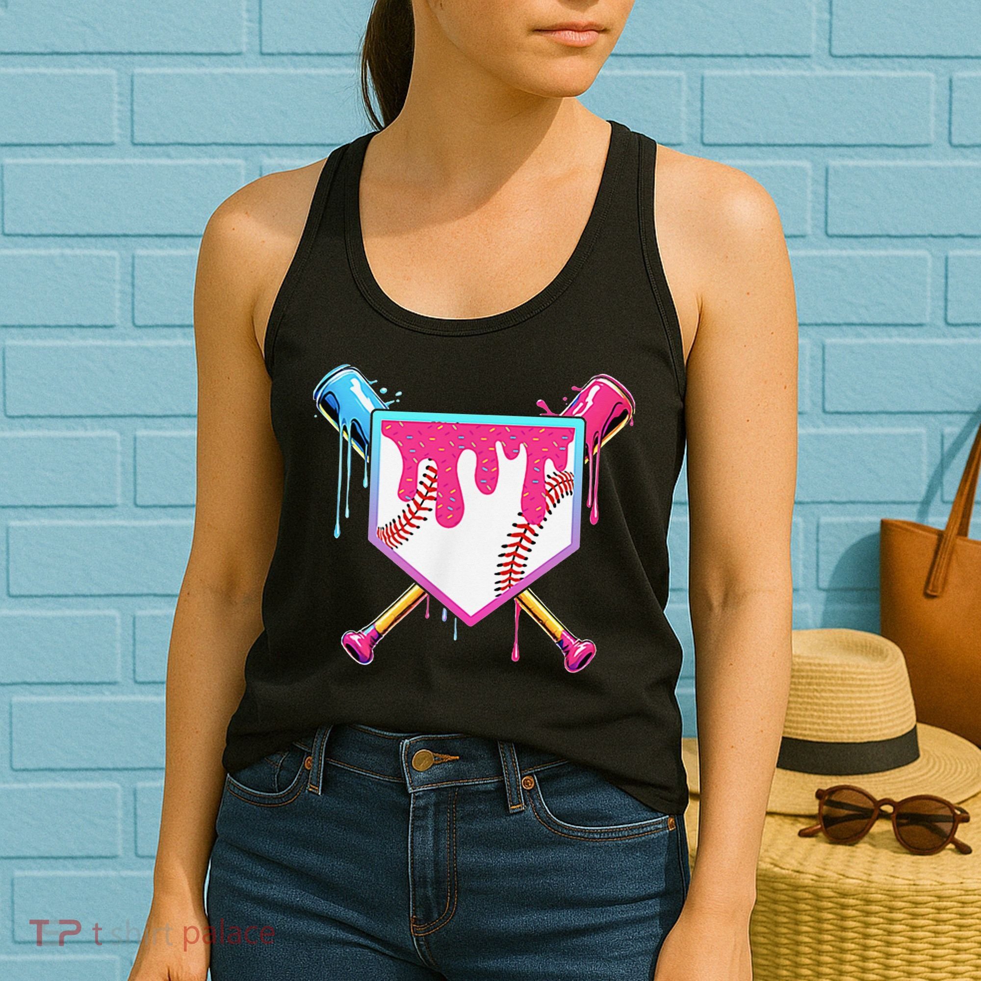 Funny Baseball Drip For Home Plate Ice Cream Drip Women's Tank Top