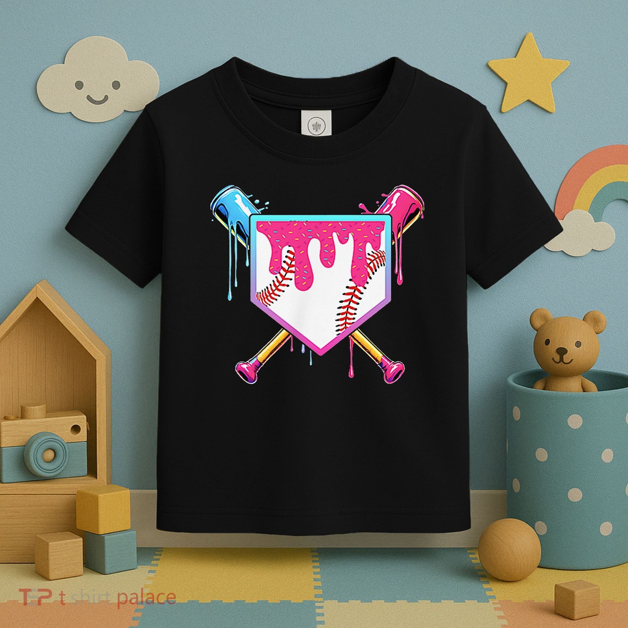 Funny Baseball Drip For Home Plate Ice Cream Drip Toddler T-Shirt
