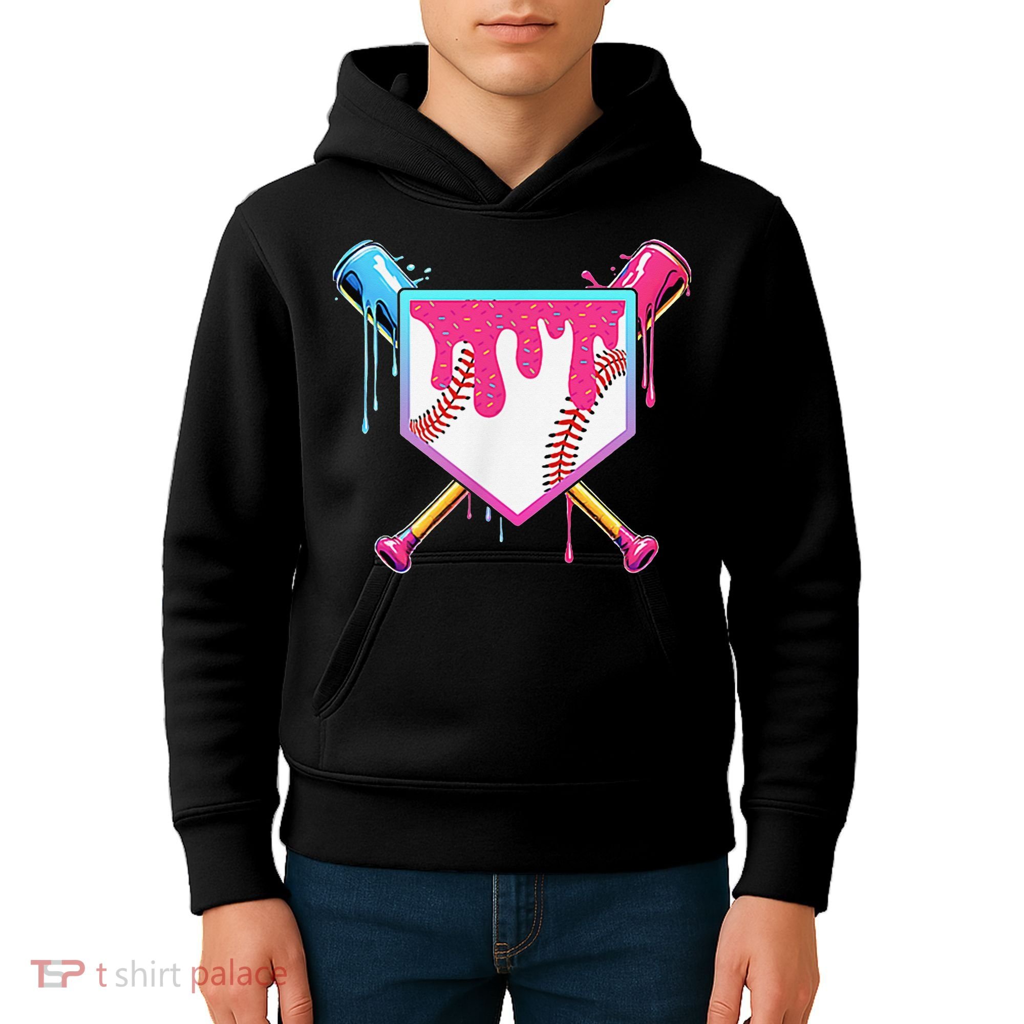 Funny Baseball Drip For Home Plate Ice Cream Drip Kids Hoodie