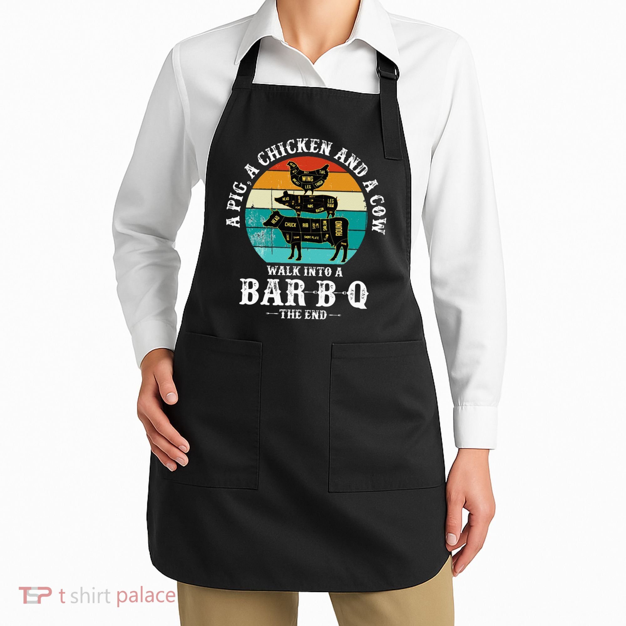 Funny BBQ DAD A Pig A Chicken And A Cow Walk into a BarBQ Apron