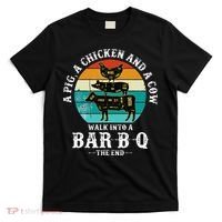 Funny BBQ DAD A Pig A Chicken And A Cow Walk into a BarBQ T-Shirt thumb 0
