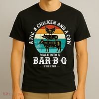 Funny BBQ DAD A Pig A Chicken And A Cow Walk into a BarBQ T-Shirt thumb 3