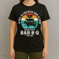 Funny BBQ DAD A Pig A Chicken And A Cow Walk into a BarBQ T-Shirt thumb 4
