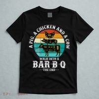 Funny BBQ DAD A Pig A Chicken And A Cow Walk into a BarBQ T-Shirt thumb 5
