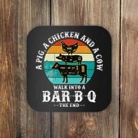Funny BBQ DAD A Pig A Chicken And A Cow Walk into a BarBQ Coaster thumb 0