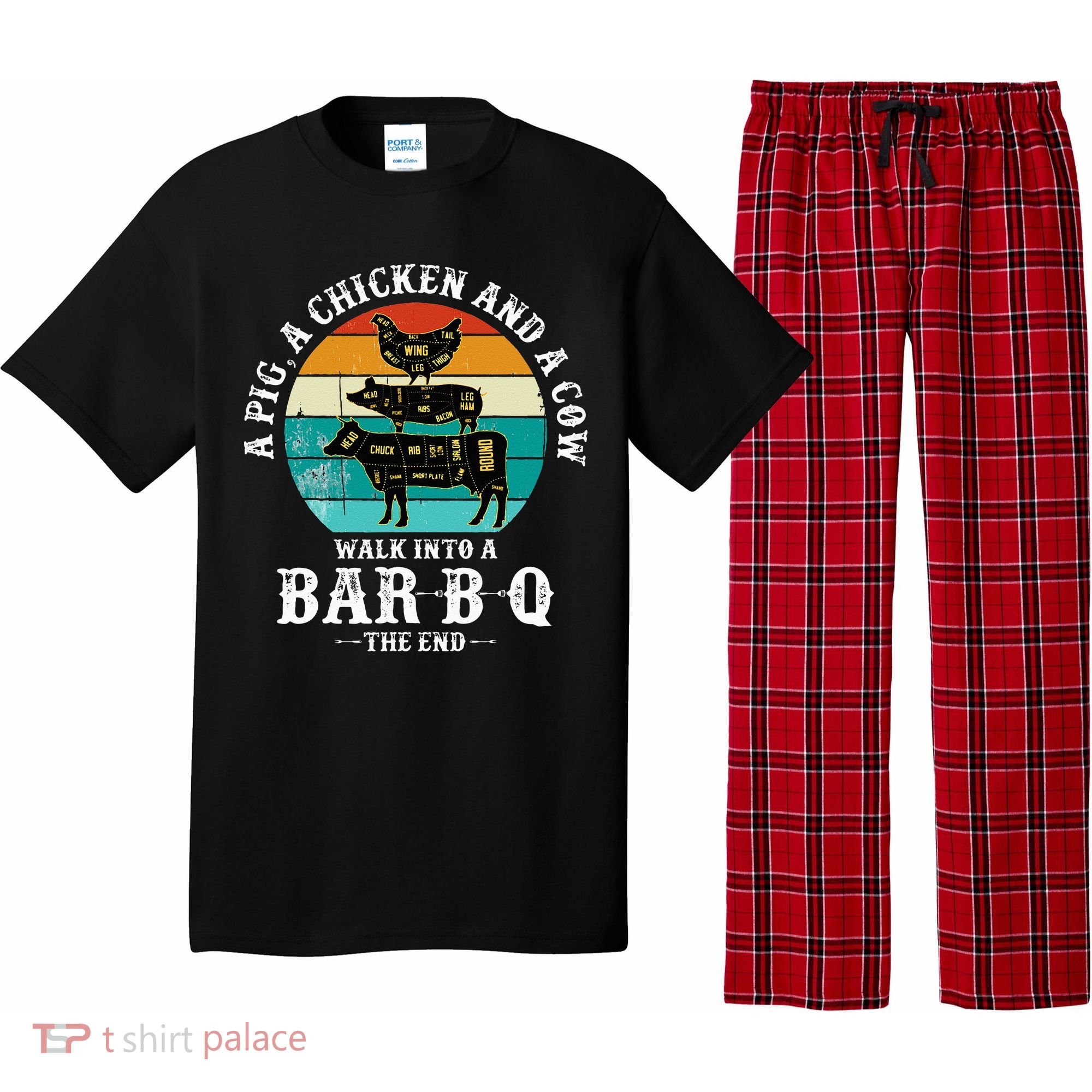 Funny BBQ DAD A Pig A Chicken And A Cow Walk into a BarBQ Pajama Set