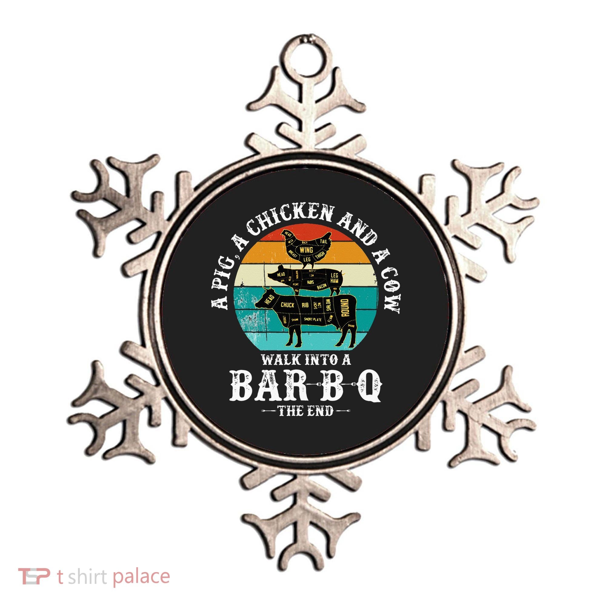 Funny BBQ DAD A Pig A Chicken And A Cow Walk into a BarBQ Ornament