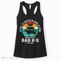 Funny BBQ DAD A Pig A Chicken And A Cow Walk into a BarBQ Women's Tank Top thumb 0