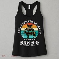 Funny BBQ DAD A Pig A Chicken And A Cow Walk into a BarBQ Women's Tank Top thumb 3