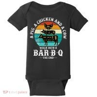 Funny BBQ DAD A Pig A Chicken And A Cow Walk into a BarBQ Baby Bodysuit thumb 0