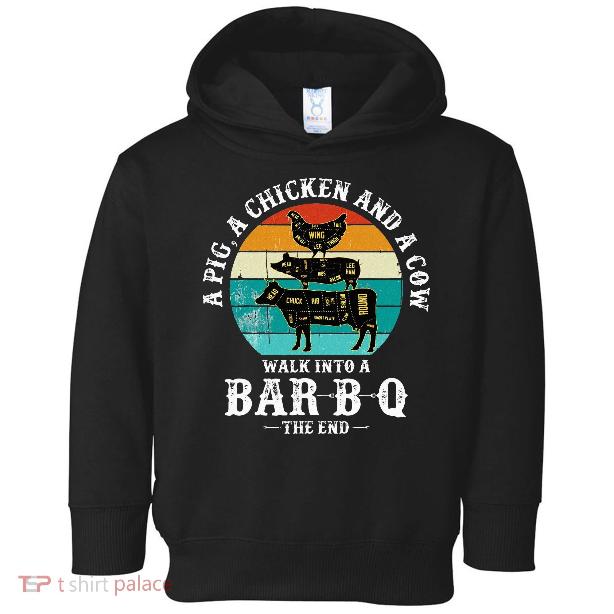 Funny BBQ DAD A Pig A Chicken And A Cow Walk into a BarBQ Toddler Hoodie