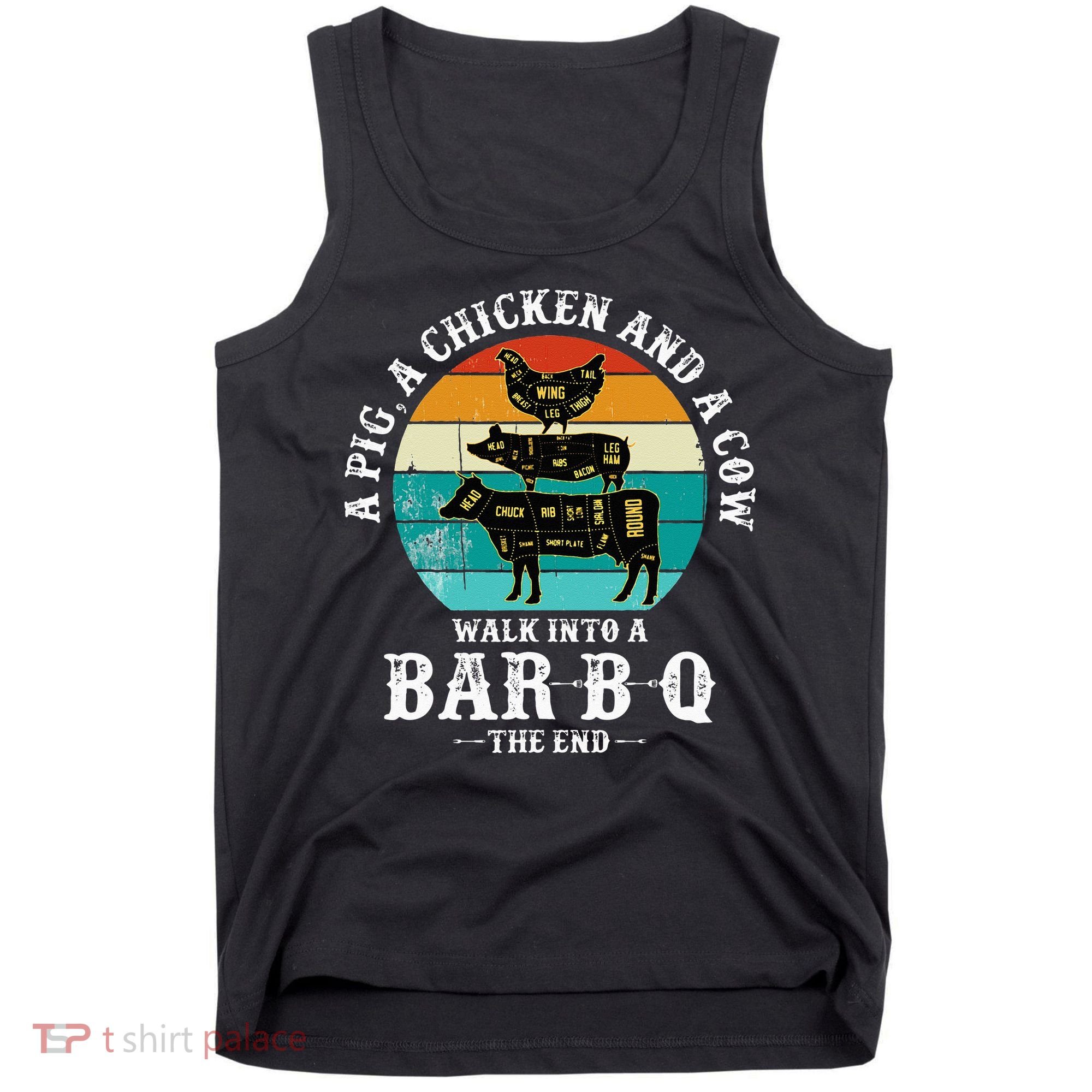 Funny BBQ DAD A Pig A Chicken And A Cow Walk into a BarBQ Tank Top