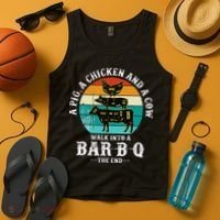 Funny BBQ DAD A Pig A Chicken And A Cow Walk into a BarBQ Tank Top thumb 4