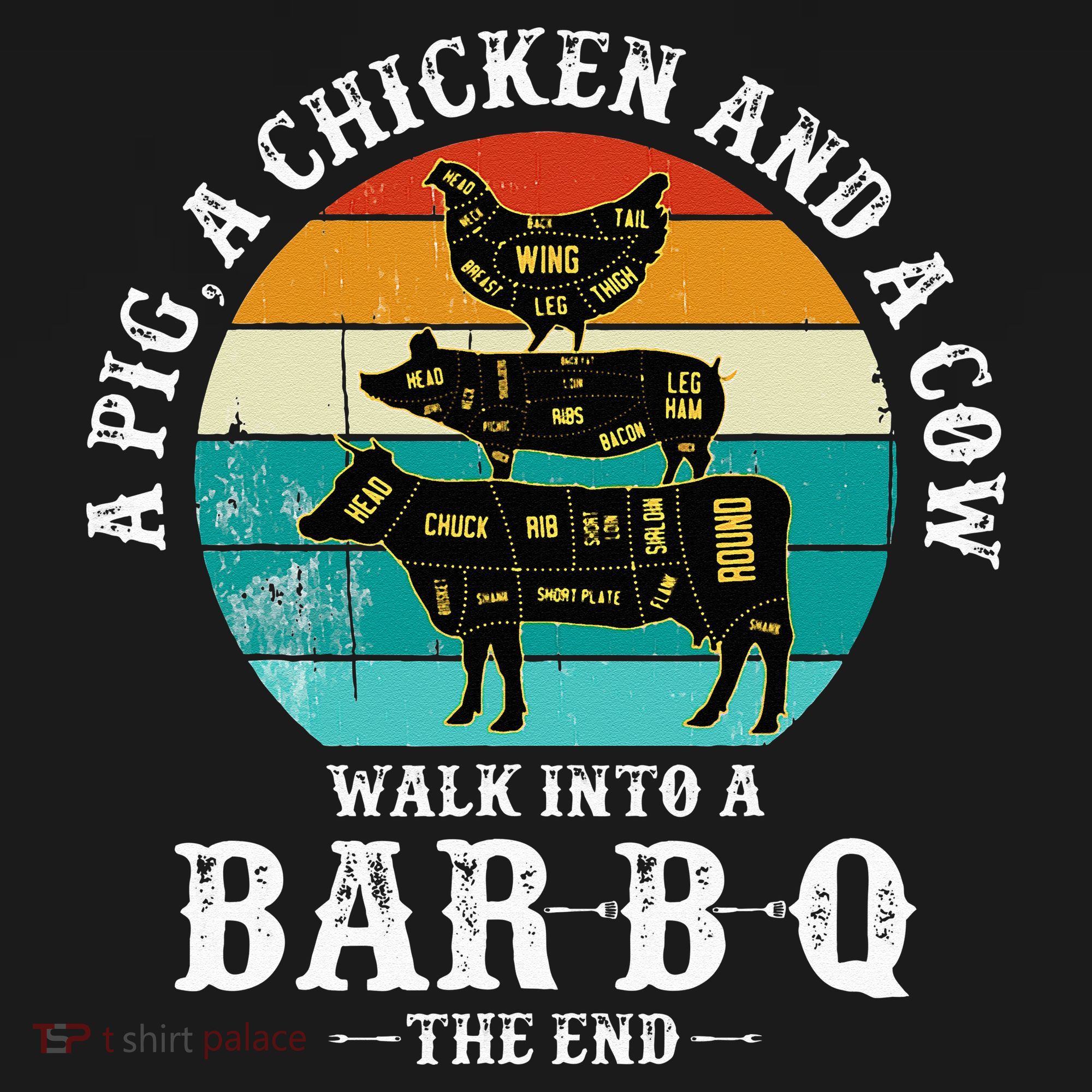 Funny BBQ DAD A Pig A Chicken And A Cow Walk into a BarBQ Tank Top