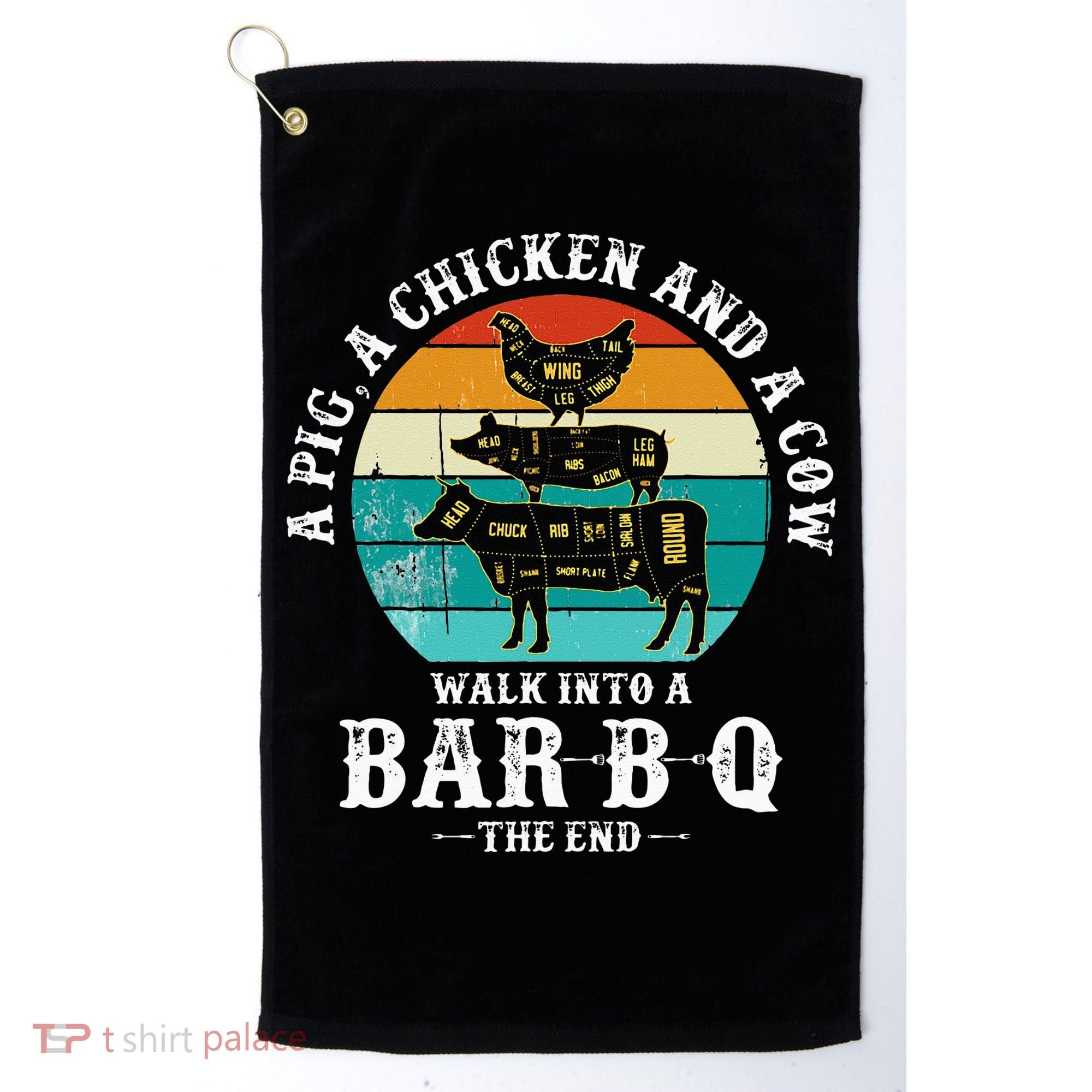 Funny BBQ DAD A Pig A Chicken And A Cow Walk into a BarBQ Golf Towel