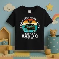 Funny BBQ DAD A Pig A Chicken And A Cow Walk into a BarBQ Toddler T-Shirt thumb 3