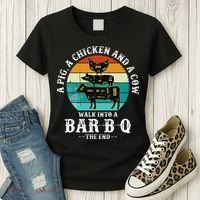 Funny BBQ DAD A Pig A Chicken And A Cow Walk into a BarBQ Women's T-Shirt thumb 3