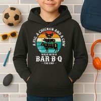 Funny BBQ DAD A Pig A Chicken And A Cow Walk into a BarBQ Kids Hoodie thumb 2