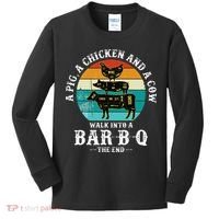 Funny BBQ DAD A Pig A Chicken And A Cow Walk into a BarBQ Kids Long Sleeve Shirt thumb 0