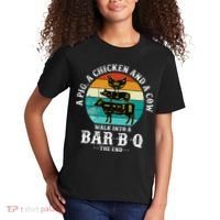 Funny BBQ DAD A Pig A Chicken And A Cow Walk into a BarBQ Kids T-Shirt thumb 2