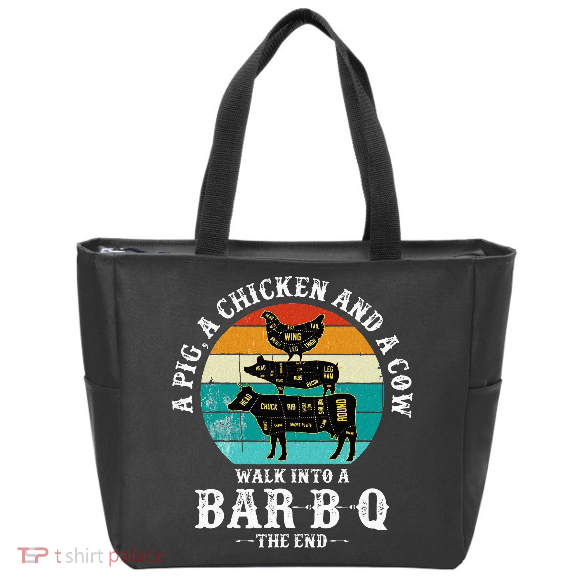 Funny BBQ DAD A Pig A Chicken And A Cow Walk into a BarBQ Tote Bag