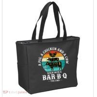Funny BBQ DAD A Pig A Chicken And A Cow Walk into a BarBQ Tote Bag thumb 2