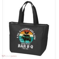 Funny BBQ DAD A Pig A Chicken And A Cow Walk into a BarBQ Tote Bag thumb 3
