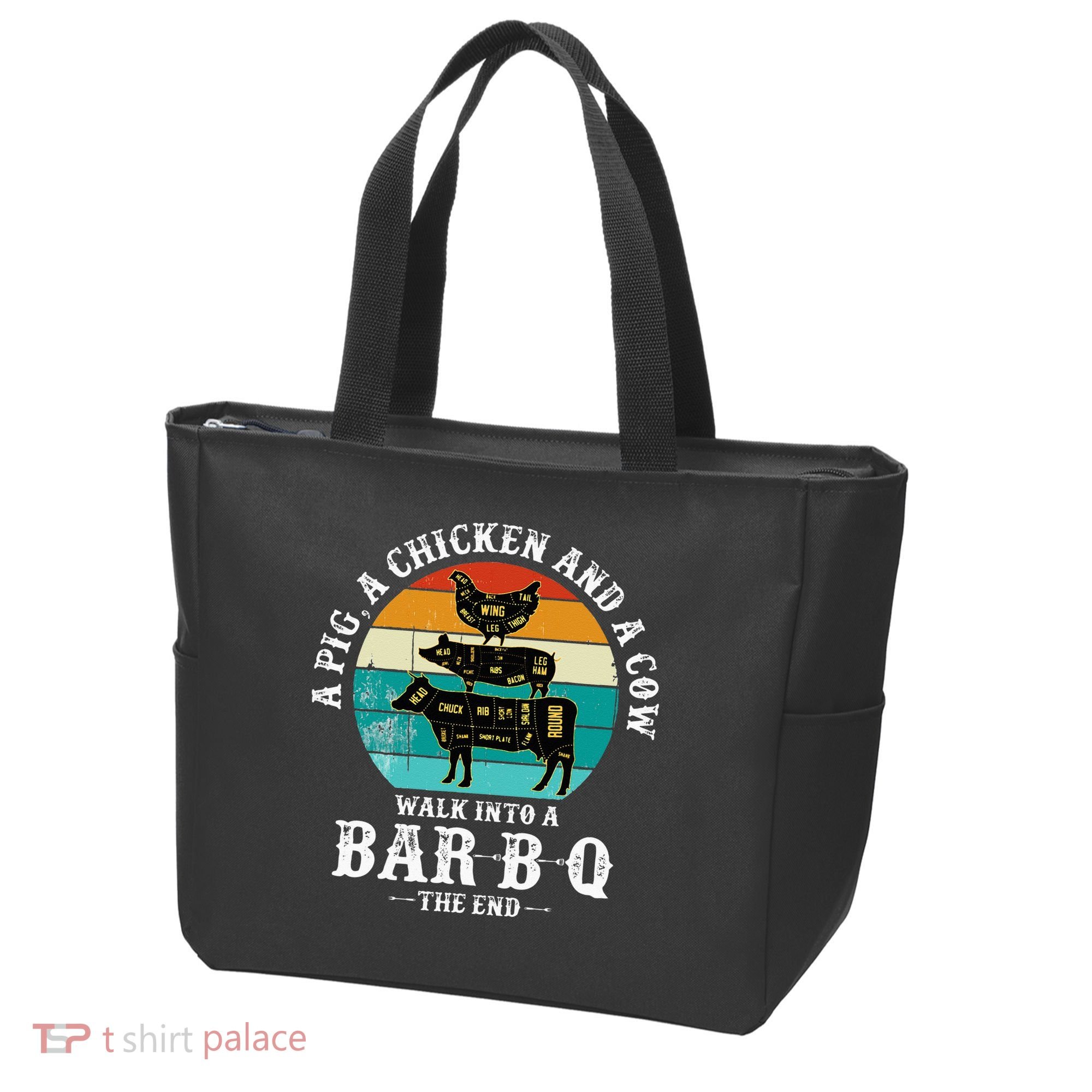 Funny BBQ DAD A Pig A Chicken And A Cow Walk into a BarBQ Tote Bag