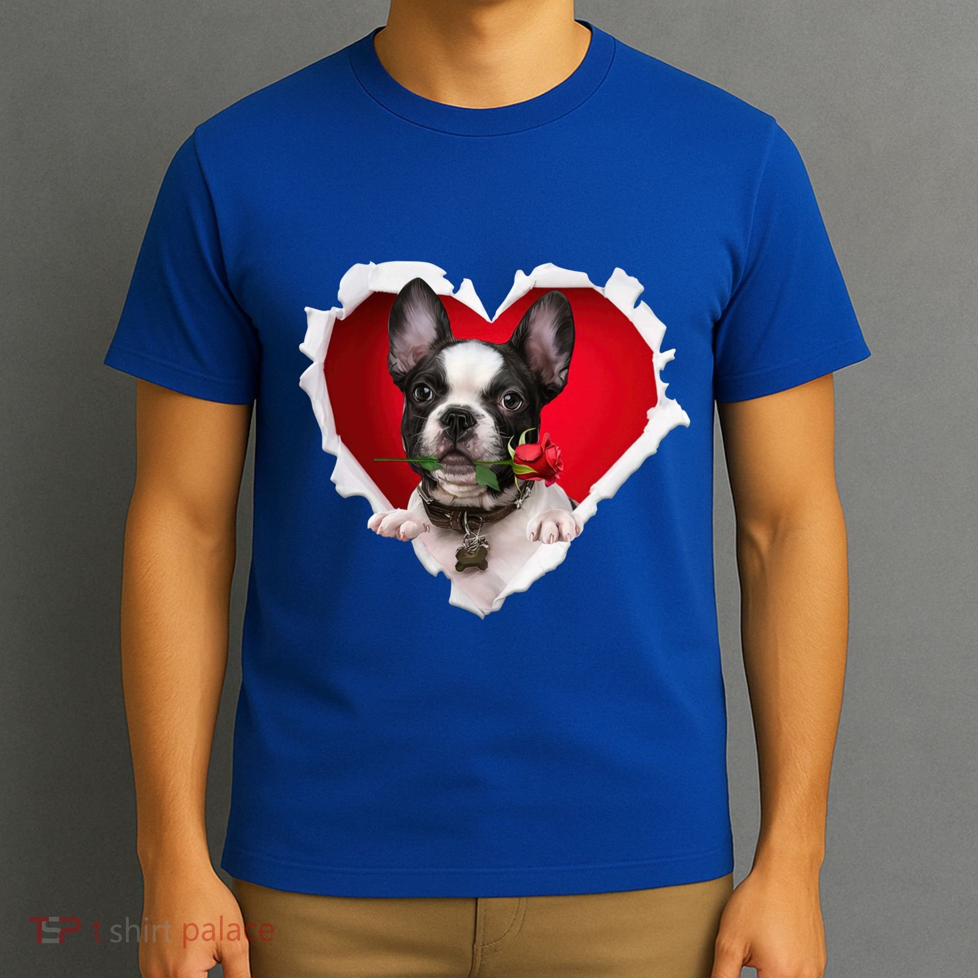 French Bulldog Dog Rose Heart Valentines Day Couple Gift T-Shirt