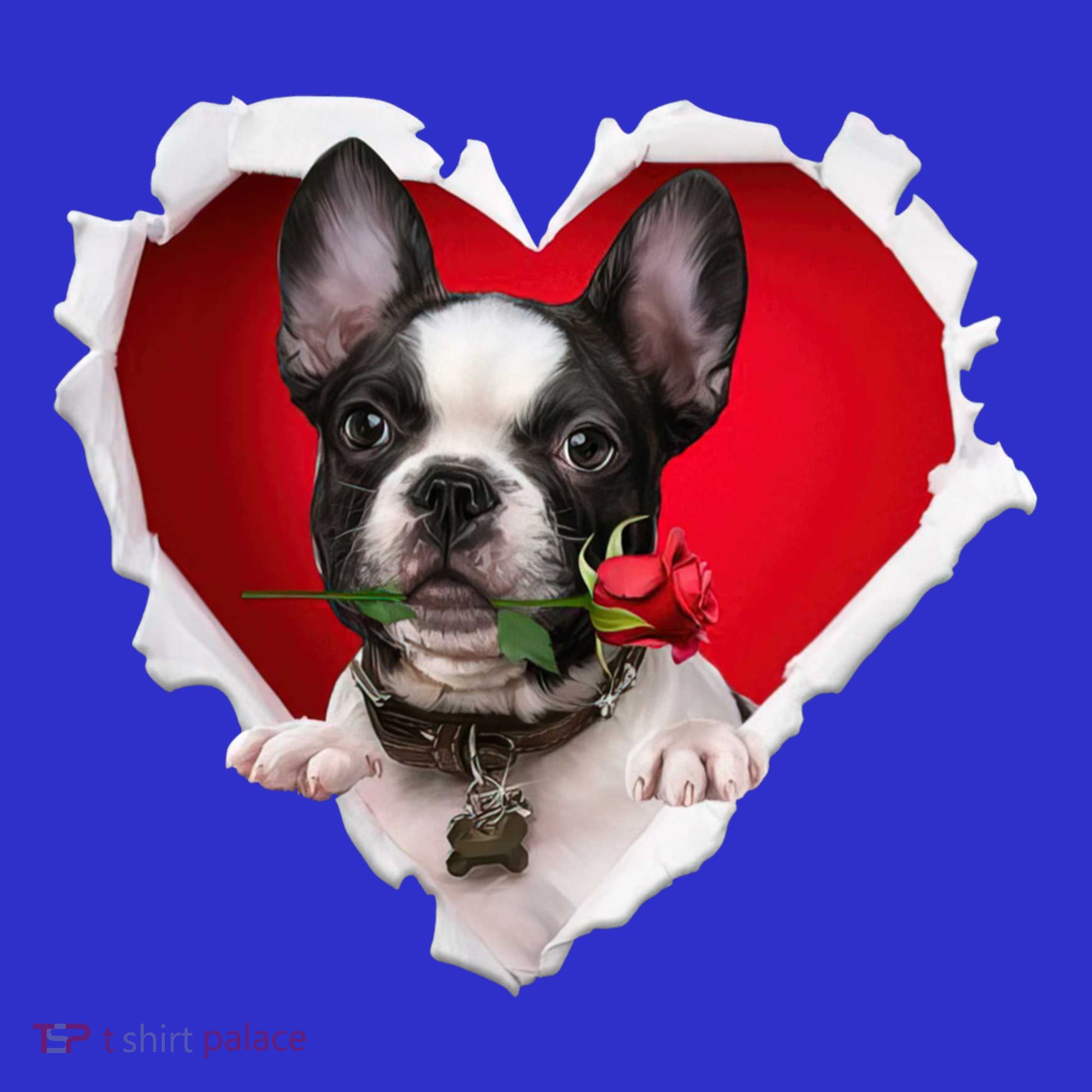 French Bulldog Dog Rose Heart Valentines Day Couple Gift T-Shirt
