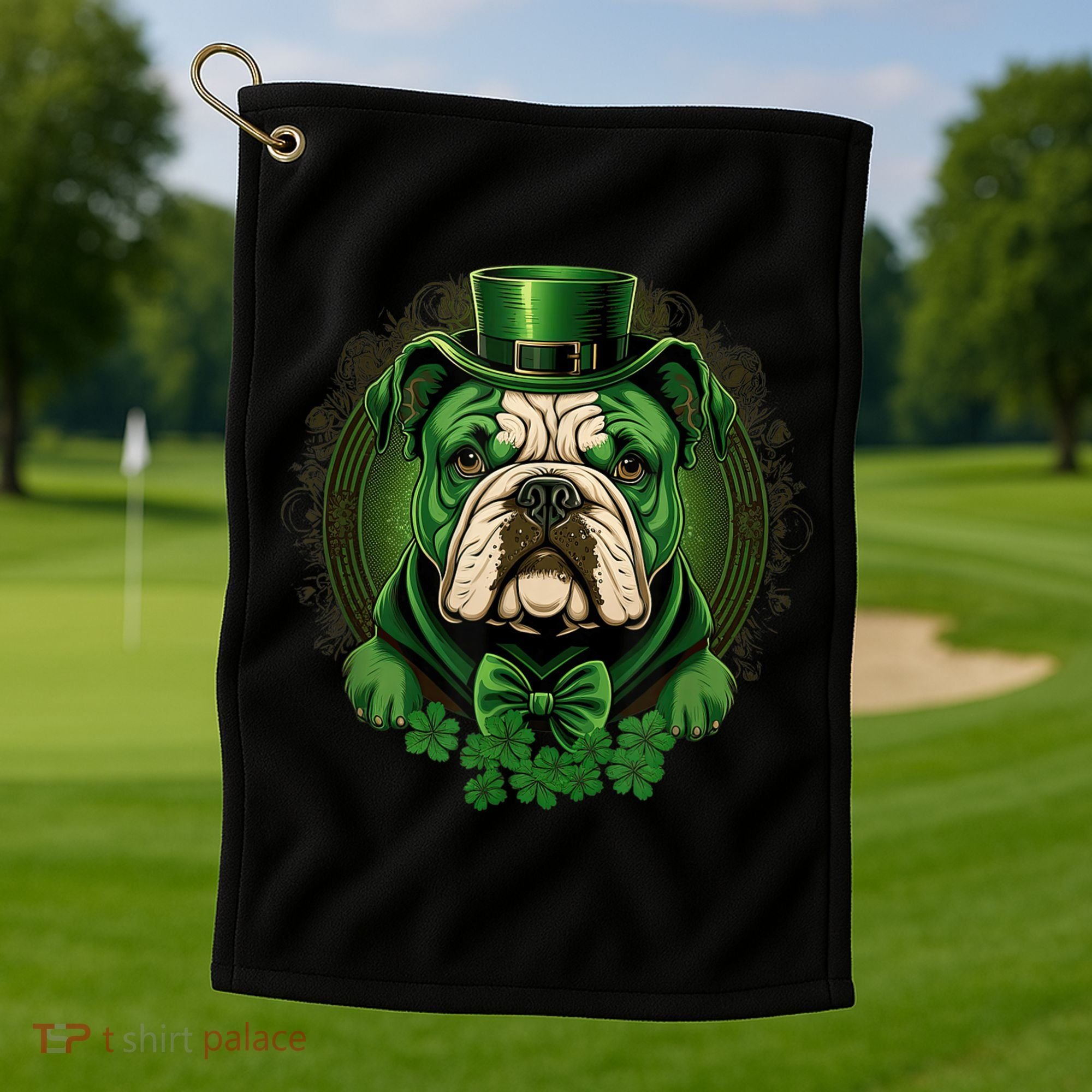 Funny Bulldog Dog St Patricks Day Irish Saint Patrick Day Golf Towel