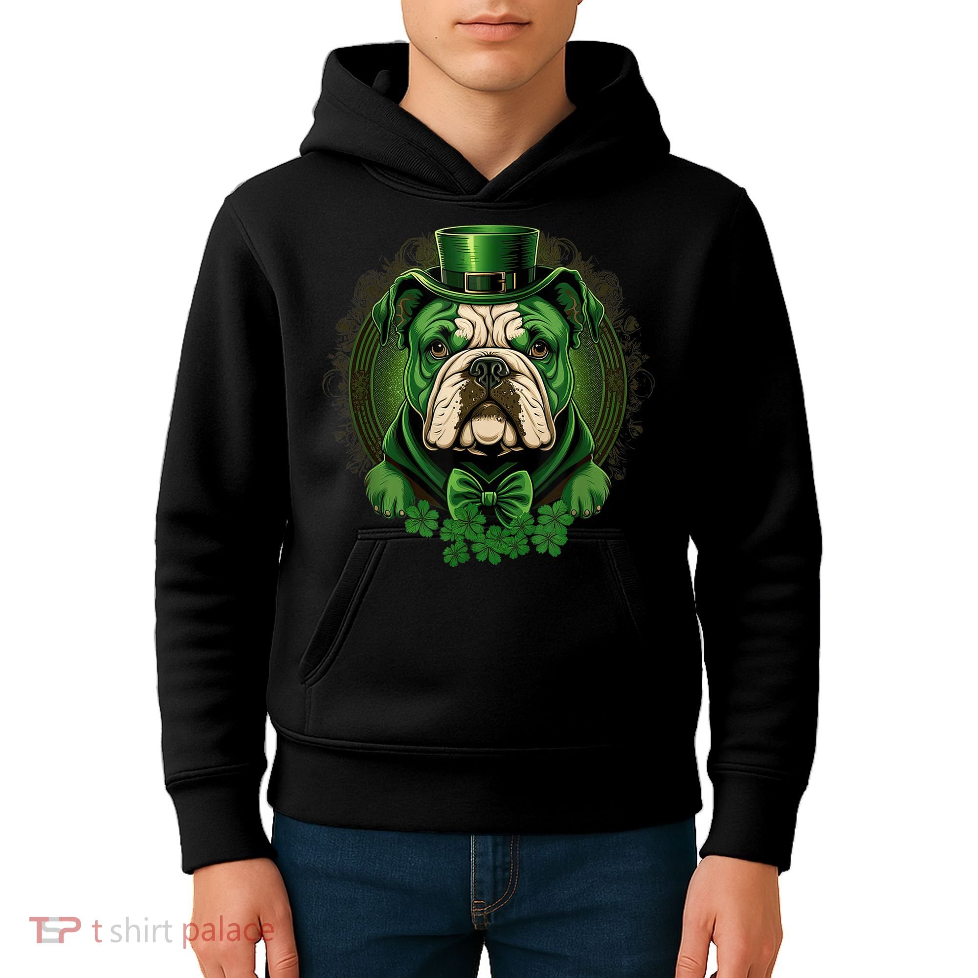 Funny Bulldog Dog St Patricks Day Irish Saint Patrick Day Kids Hoodie